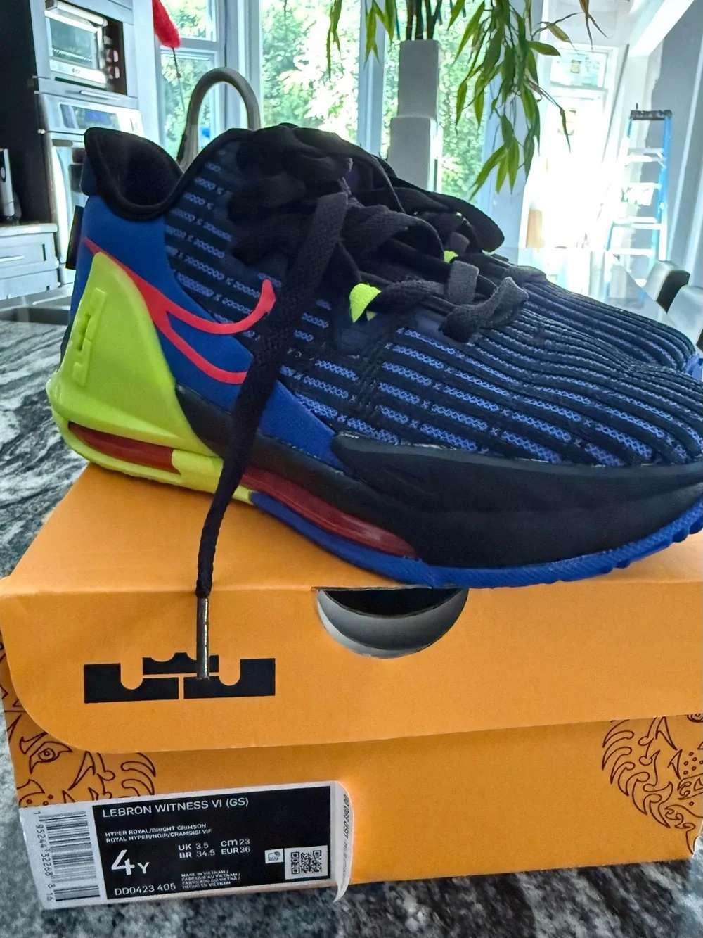 Nike LeBron WitnessBlue Sneakers with Neon Green and Pink Accents. Kids!